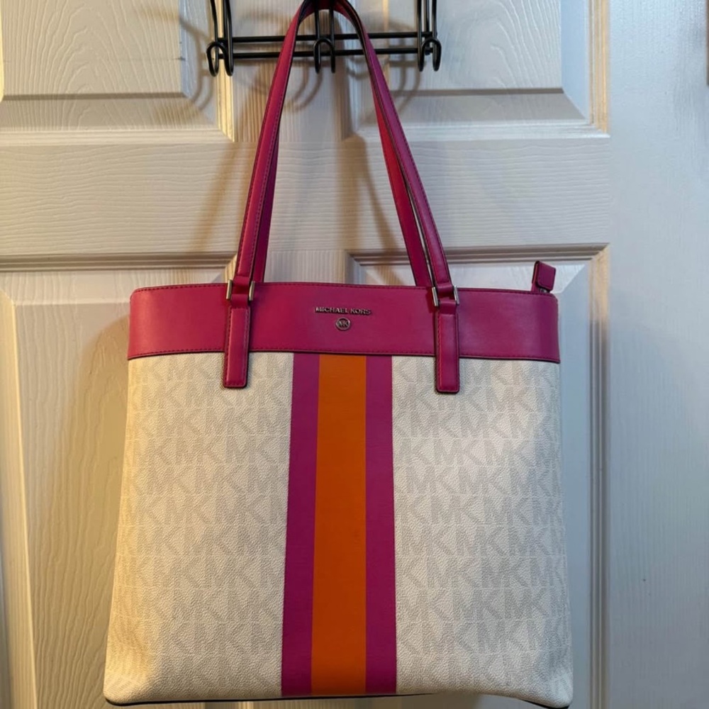 Michael Kors Pink and Orange Stripe Tote